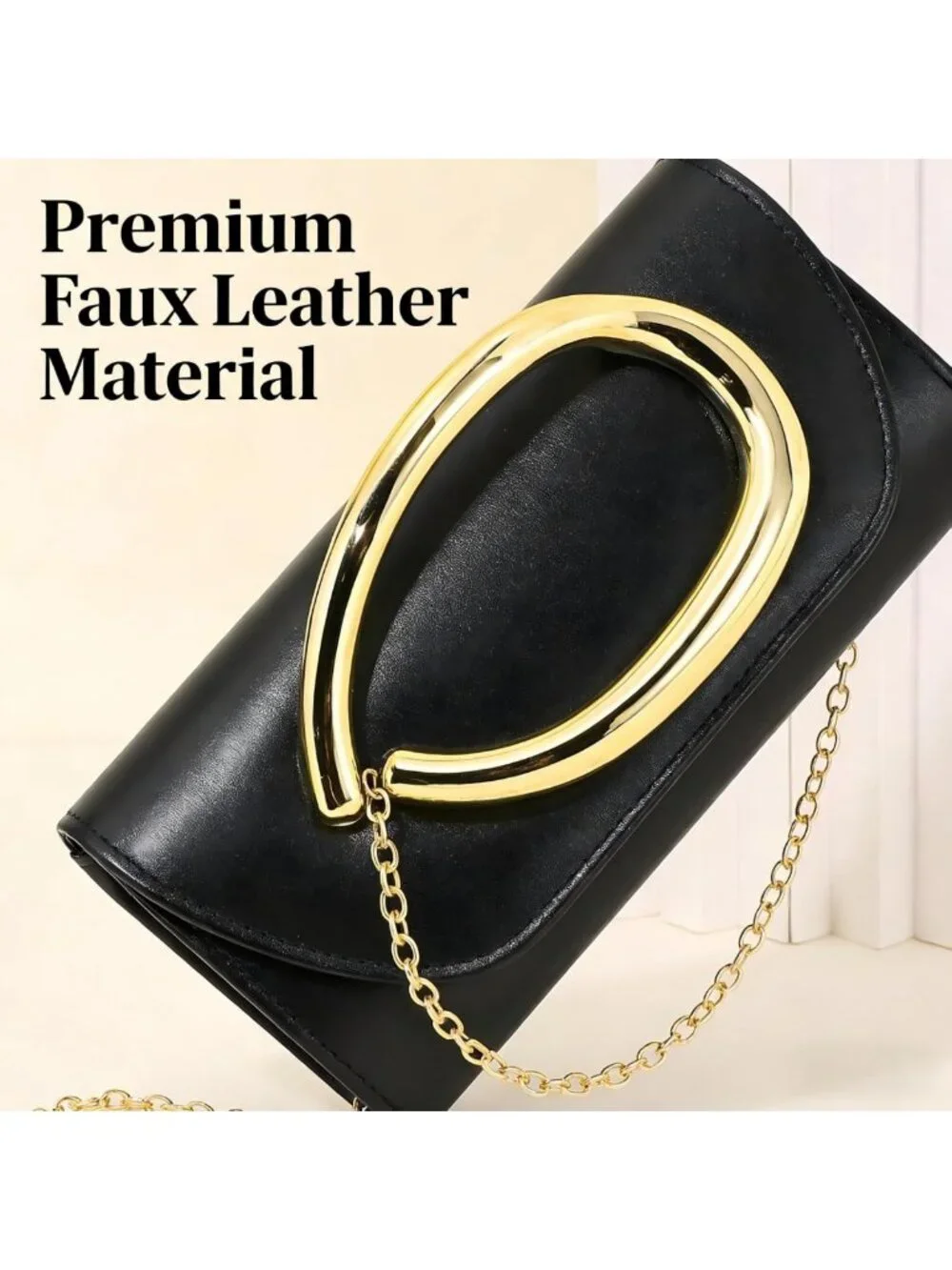 Chic PU Leather Evening Clutch Purse with Detachable Chain & Metal Handle